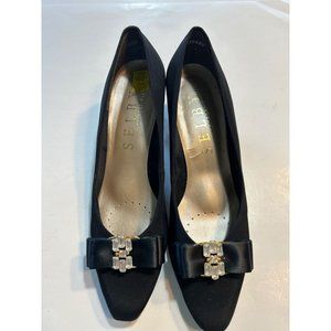 Women's Selby Delight Vintage Heels Size 9 Black Suede Bow Rhinestones